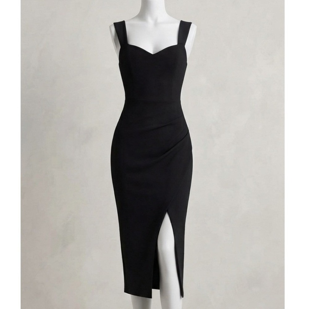Lulus Always Beautiful Black Sleeveless Tulip Midi Dress XXS NWT